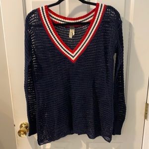 Free people navy red and white knit sweater size small